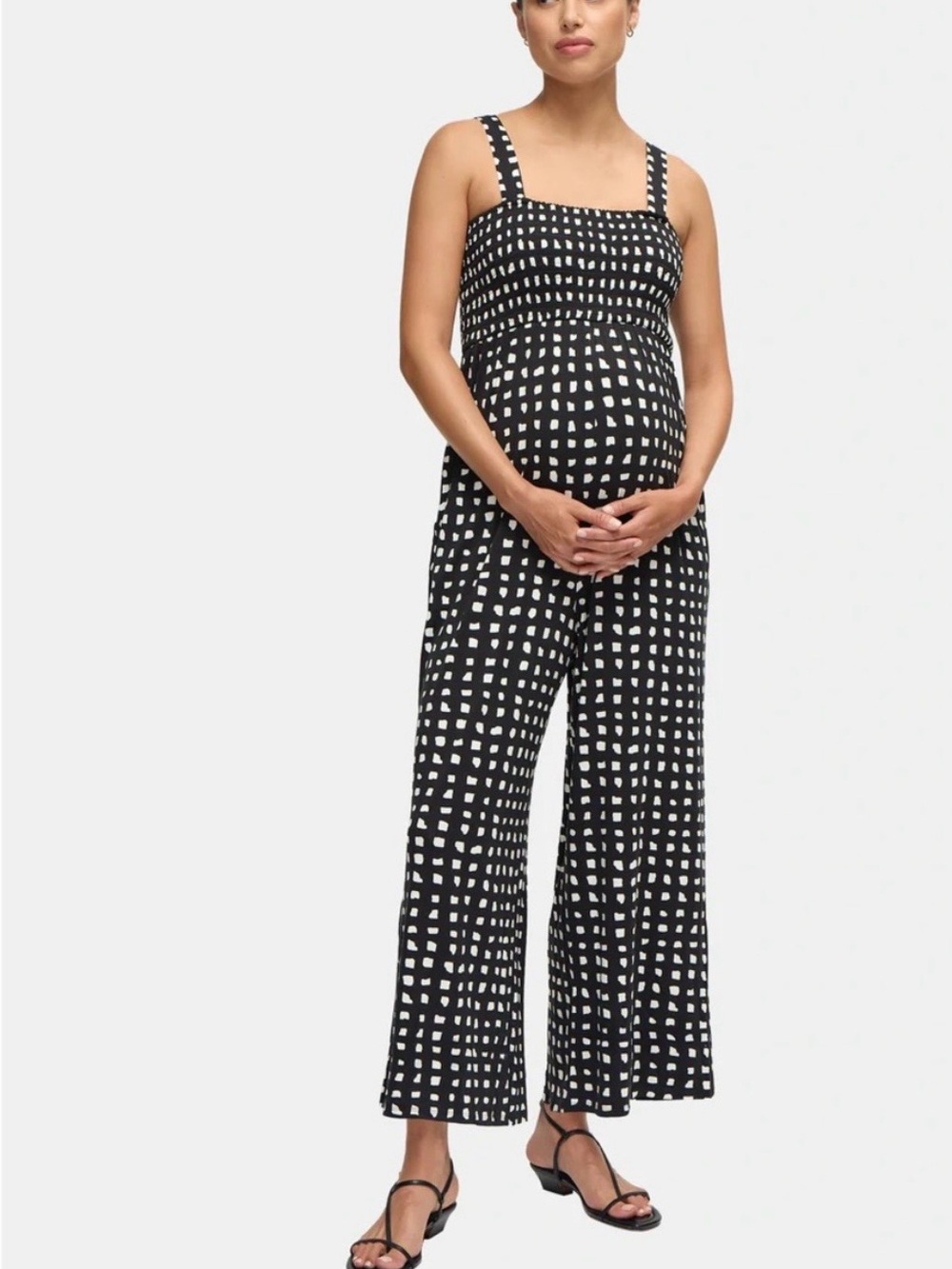 Ingrid & Isabel Black and White Square-Print Maternity Jumpsuit